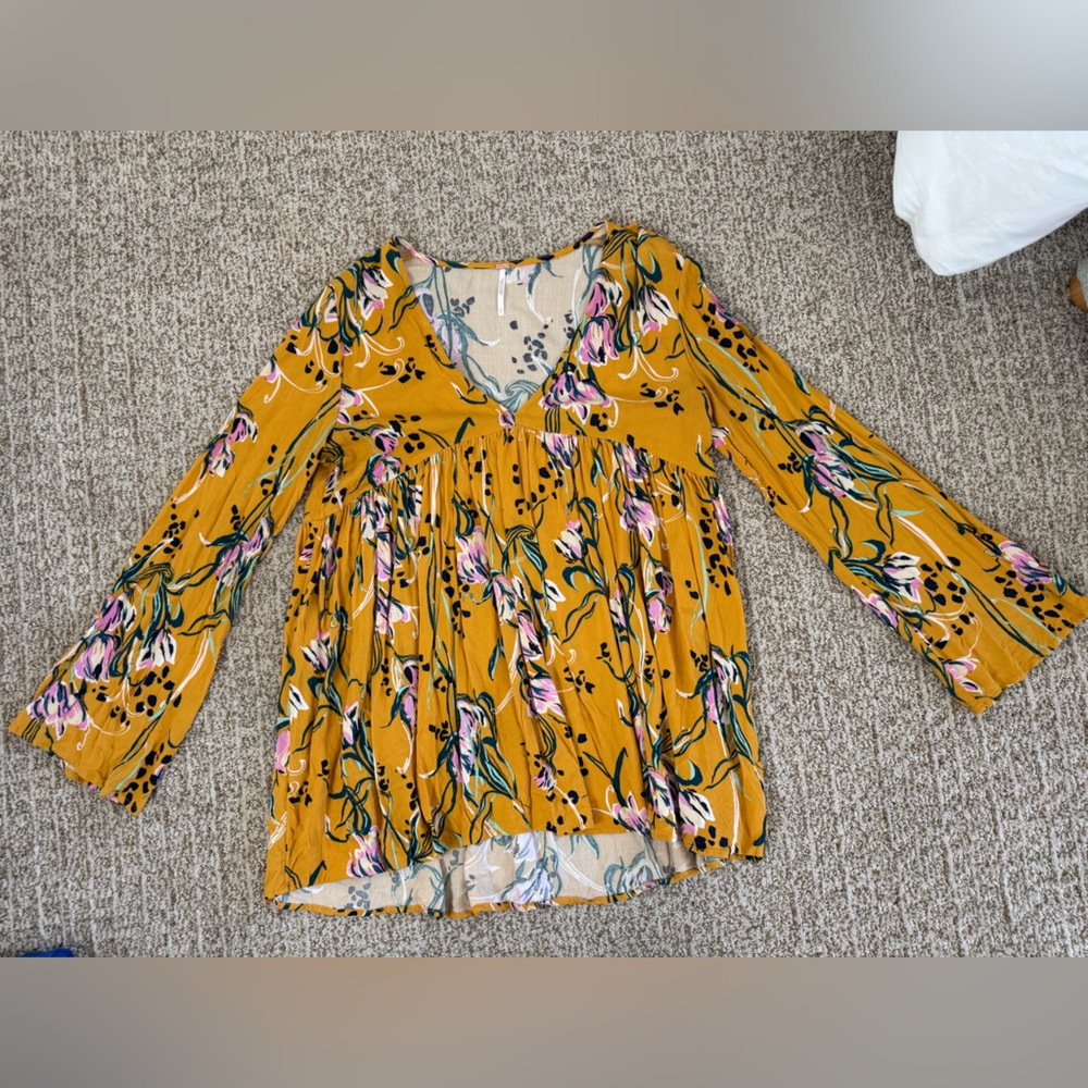 Free People Mustard Floral Blouse